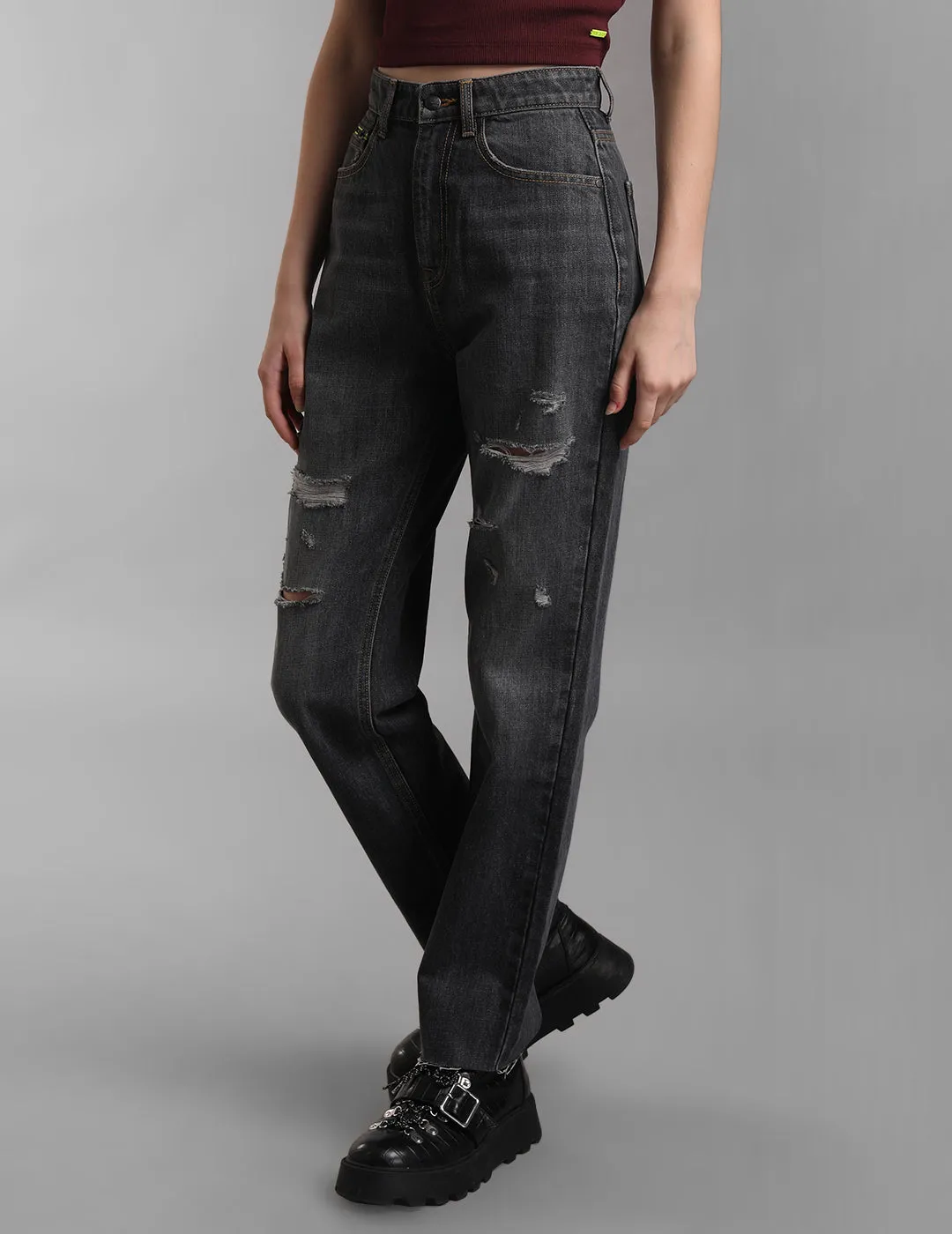 High Rise Straight Fit Denim