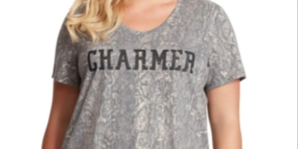 Jessica Simpson Women's Trendy Plus Charmer Graphic Print T-Shirt Gray Size 1X