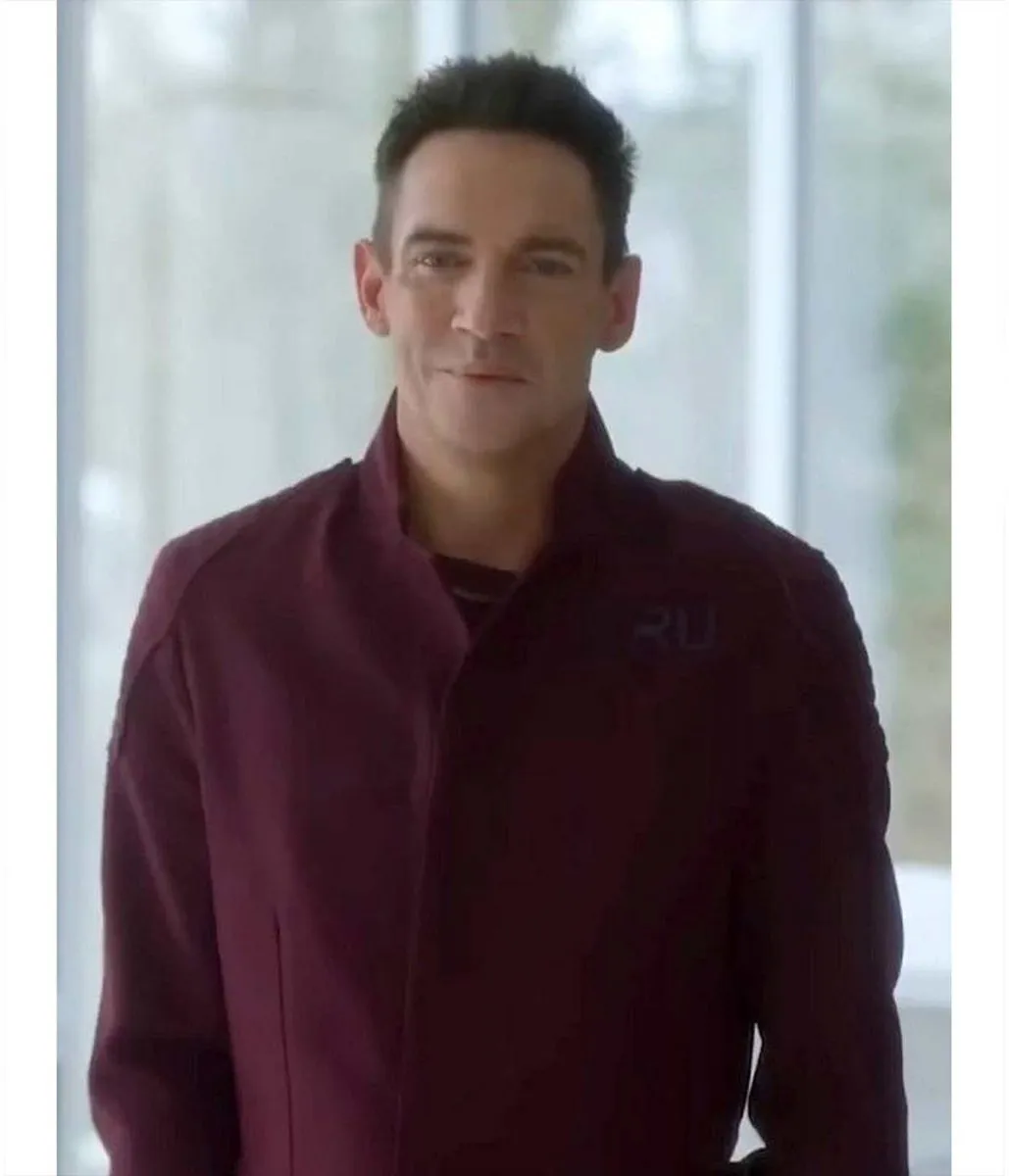 Jonathan Rhys Meyers Wifelike Maroon Coat