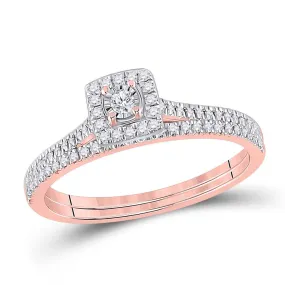 Keene Jewelers 10kt Rose Gold Round Diamond Halo Bridal Wedding Ring Band Set 1/4 Cttw