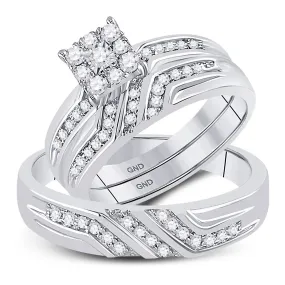 Keene Jewelers 10kt White Gold His Hers Round Diamond Solitaire Matching Wedding Set 3/8 Cttw