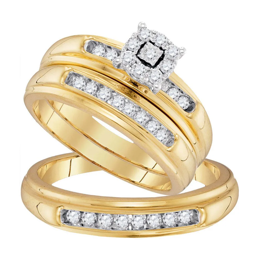 Keene Jewelers 10kt Yellow Gold His Hers Round Diamond Solitaire Matching Wedding Set 3/8 Cttw