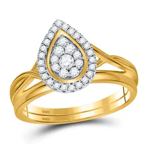 Keene Jewelers 10kt Yellow Gold Round Diamond Cluster Bridal Wedding Ring Band Set 1/3 Cttw