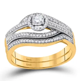 Keene Jewelers 10kt Yellow Gold Round Diamond Halo Bridal Wedding Ring Band Set 3/8 Cttw