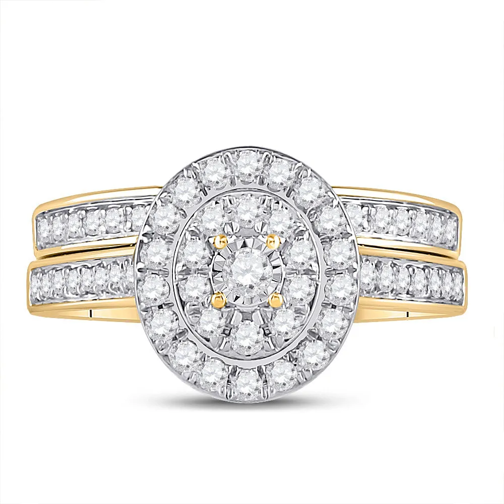 Keene Jewelers 10kt Yellow Gold Round Diamond Oval Bridal Wedding Ring Band Set 1/2 Cttw