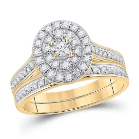 Keene Jewelers 10kt Yellow Gold Round Diamond Oval Bridal Wedding Ring Band Set 1/2 Cttw