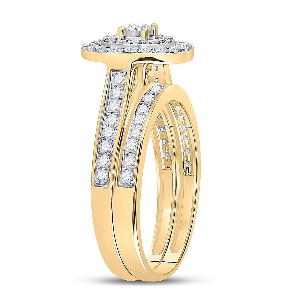 Keene Jewelers 10kt Yellow Gold Round Diamond Oval Bridal Wedding Ring Band Set 1/2 Cttw