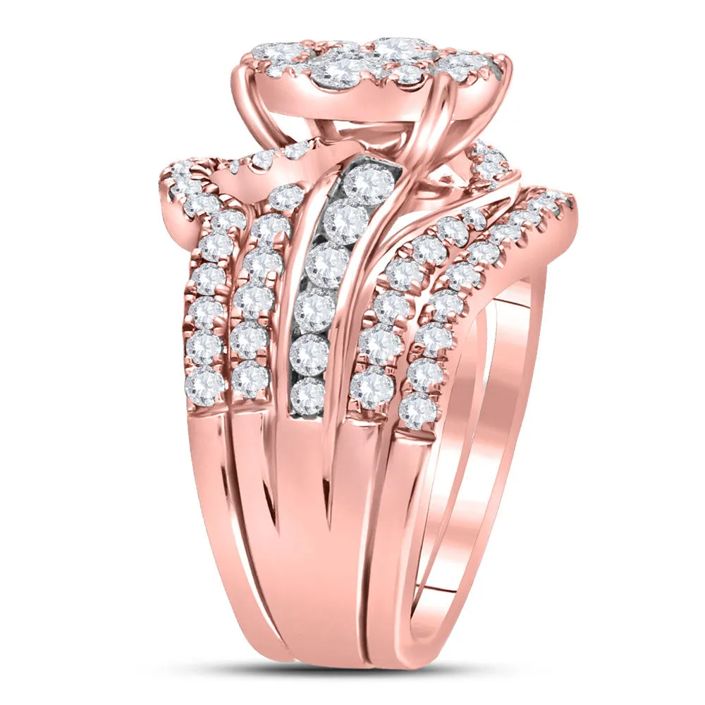 Keene Jewelers 14kt Rose Gold Princess Round Diamond Bridal Wedding Ring Band Set 2-1/2 Cttw