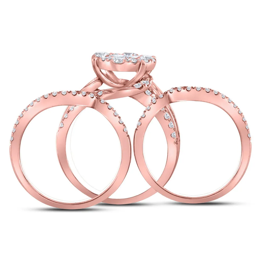 Keene Jewelers 14kt Rose Gold Princess Round Diamond Bridal Wedding Ring Band Set 2-1/2 Cttw