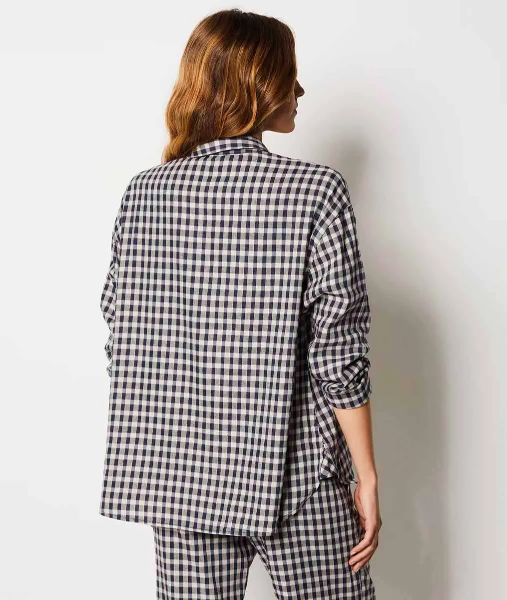 LINDY Gingham Cotton Button-Up Pajama Shirt