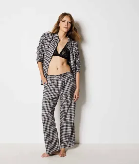 LINDY Gingham Cotton Button-Up Pajama Shirt