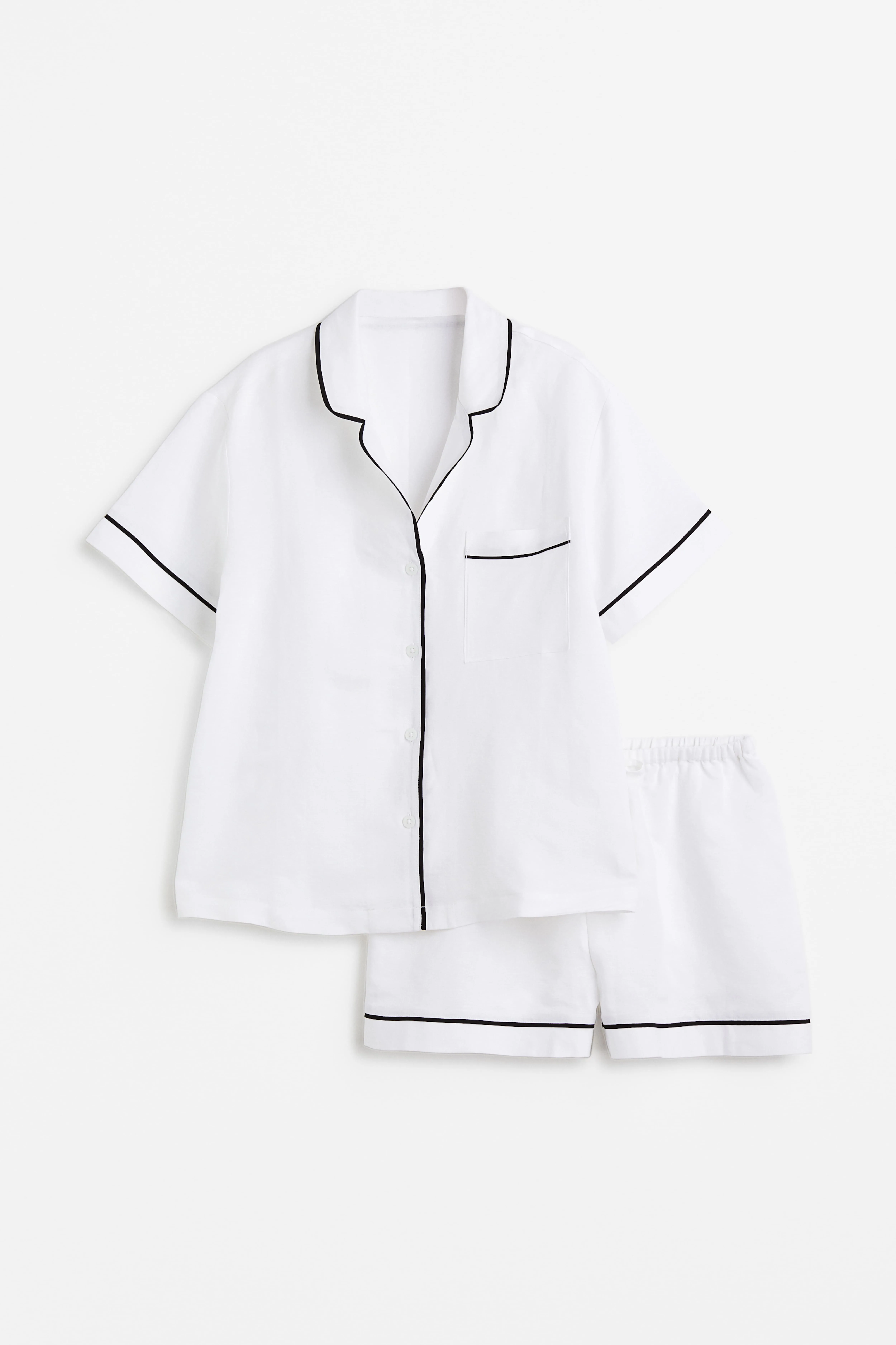 Linen-blend pyjamas - Short sleeve - Regular length - White - Ladies | H&M GB