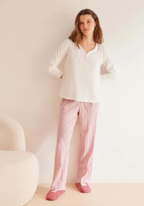 Long striped 100% cotton pyjamas - Ivory