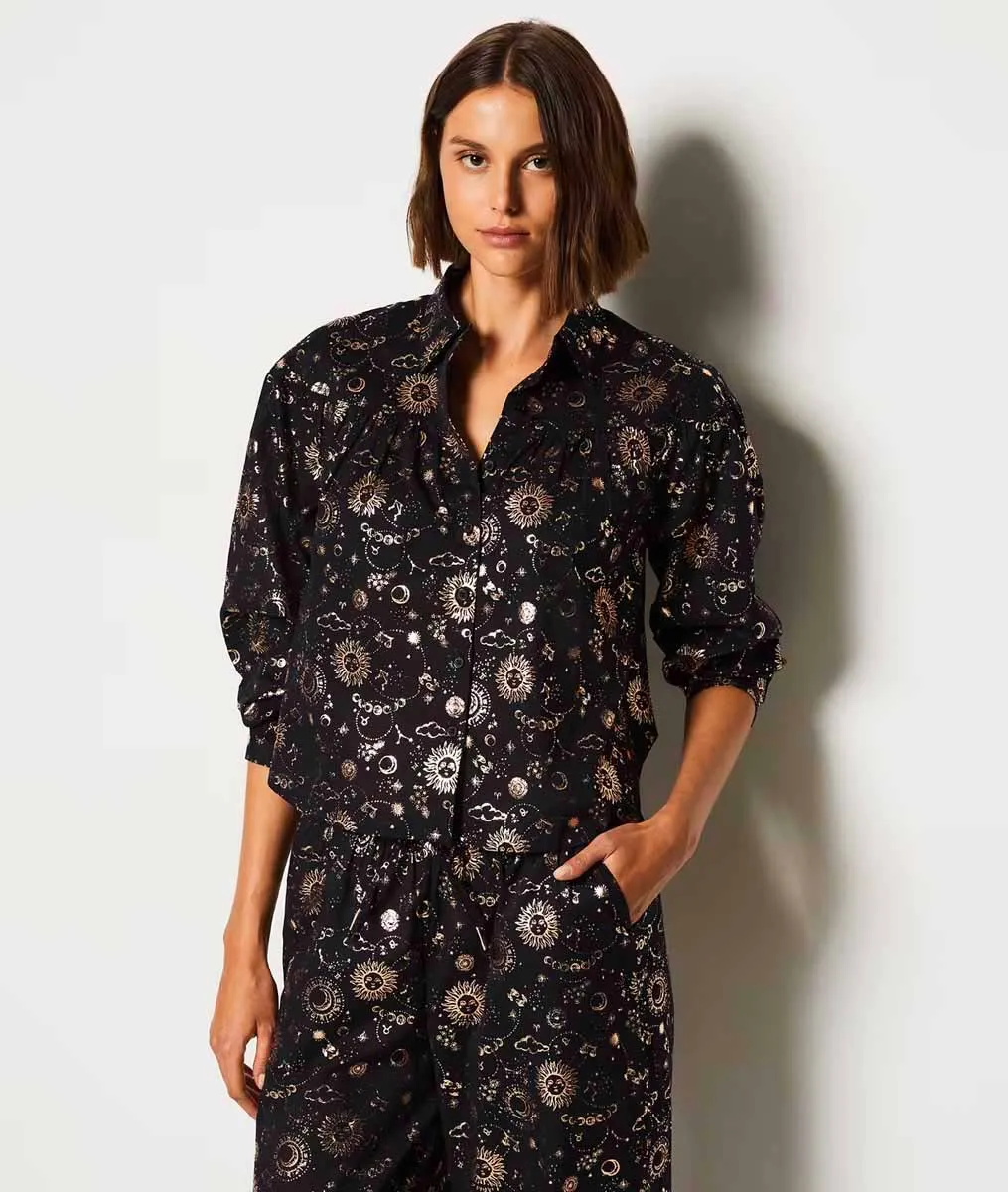 MAISSA Constellation Print Cotton Pajama Shirt