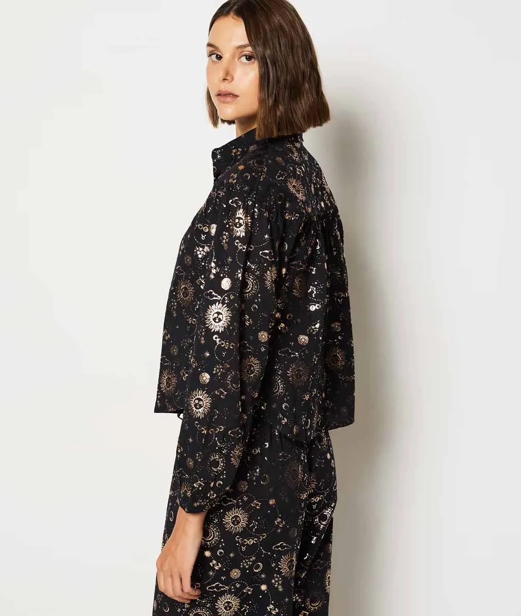 MAISSA Constellation Print Cotton Pajama Shirt