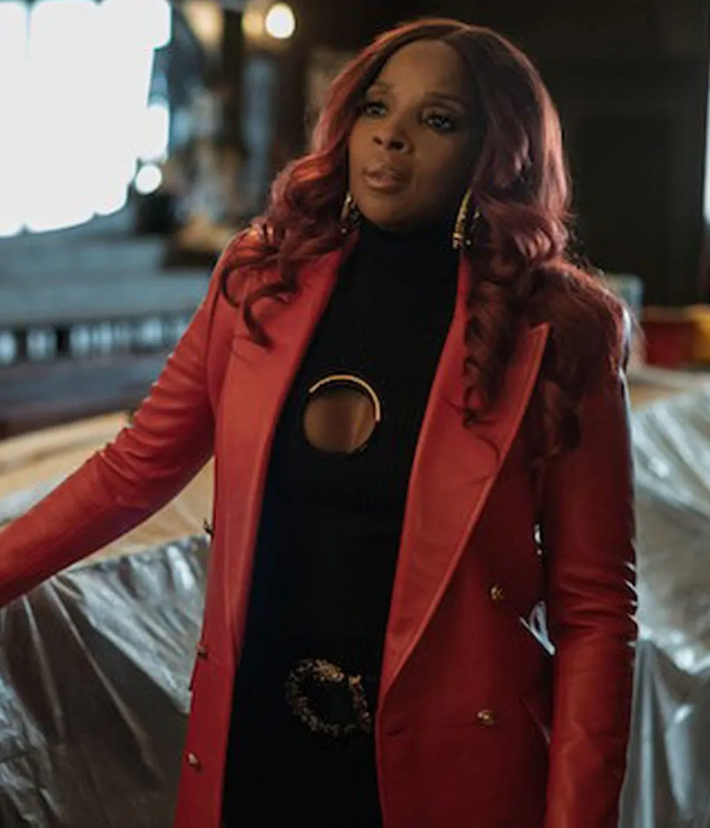 Mary J Blige Power Book II Ghost Double Breasted Red Leather Coat