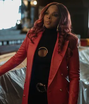 Mary J Blige Power Book II Ghost Double Breasted Red Leather Coat