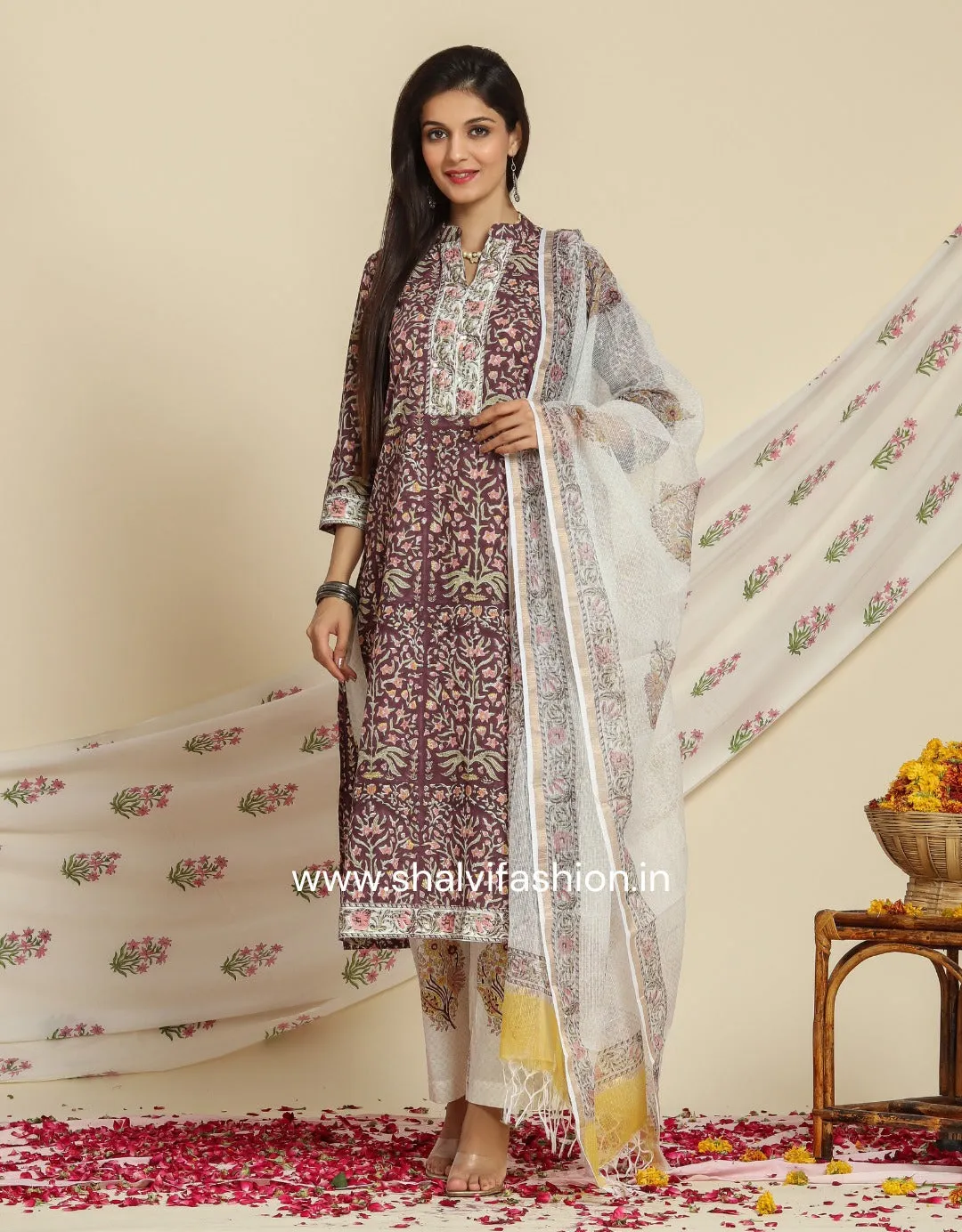 Meherab Print Cotton Suit Set with Kota Doria Dupatta (CSS74KD)