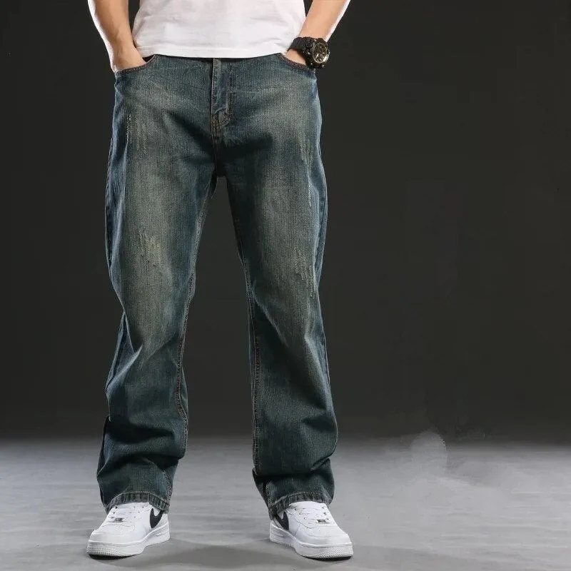 Men's Casual Denim Retro Style Washed Loose Fit Straight Jeans Pants