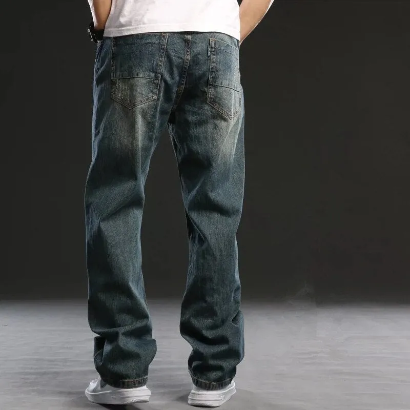 Men's Casual Denim Retro Style Washed Loose Fit Straight Jeans Pants