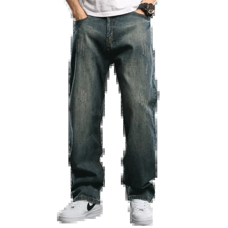 Men's Casual Denim Retro Style Washed Loose Fit Straight Jeans Pants