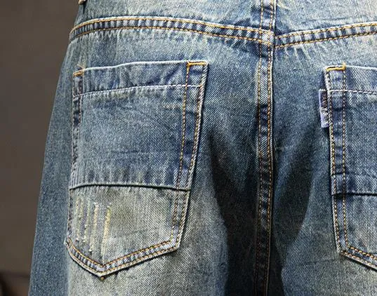 Men's Casual Denim Retro Style Washed Loose Fit Straight Jeans Pants