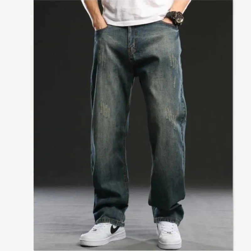 Men's Casual Denim Retro Style Washed Loose Fit Straight Jeans Pants