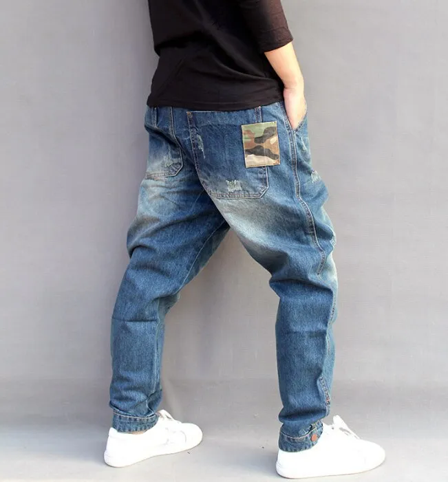 Men's Hip Hop Mid Waist Streetwear Loose Fit Denim Harlan Harem Pants