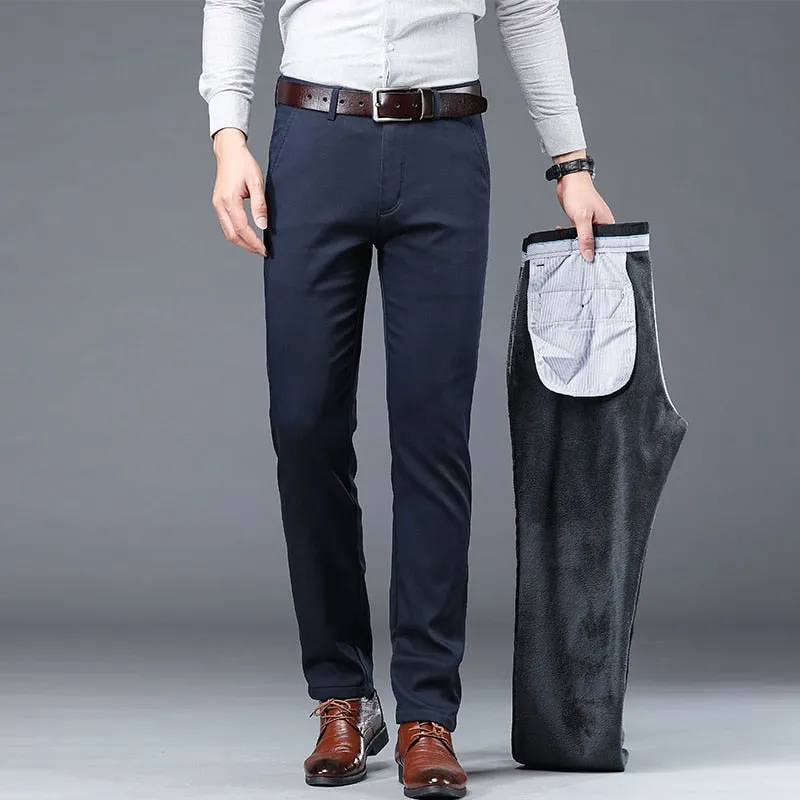 Men's Mid-Waist Full-Length Straight Regular Fit Business Casual Pants