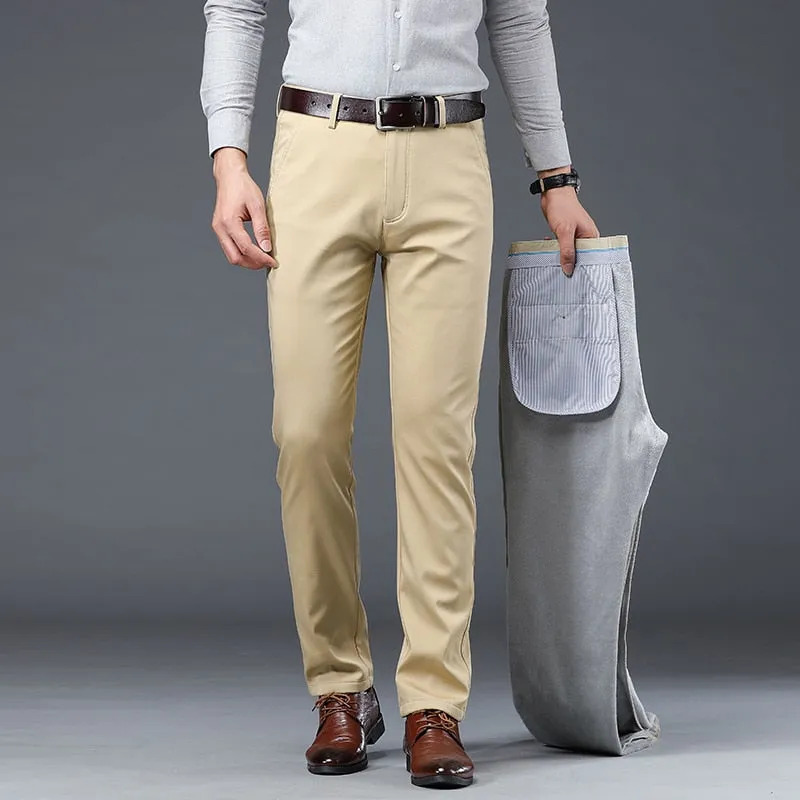 Men's Mid-Waist Full-Length Straight Regular Fit Business Casual Pants