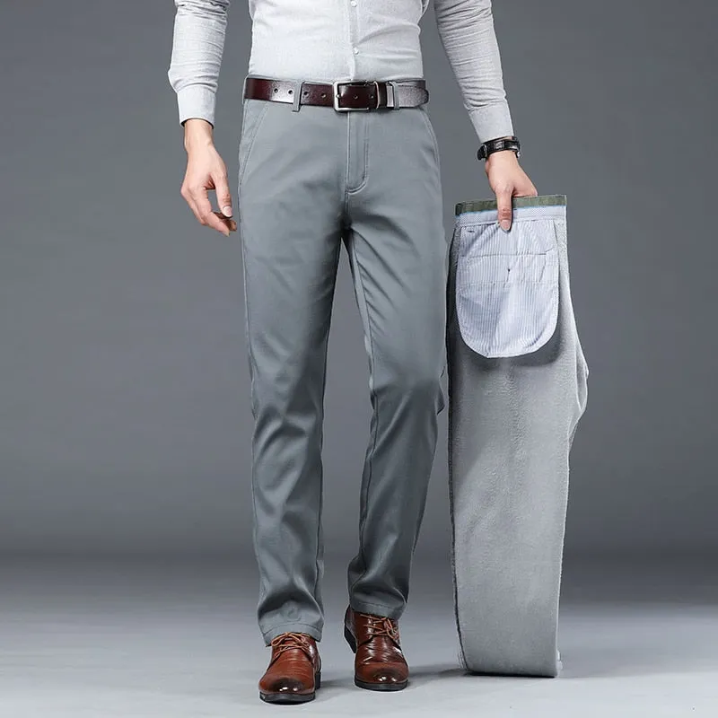 Men's Mid-Waist Full-Length Straight Regular Fit Business Casual Pants