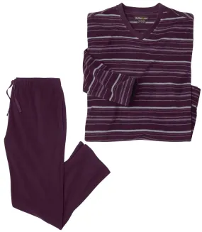 Men's Plum Striped Microfleece Pyjamas