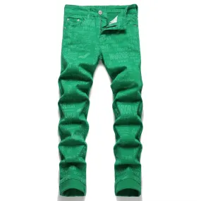 Men's Summer Europe United State Green Digital Print Skinny Midwaist Jeans