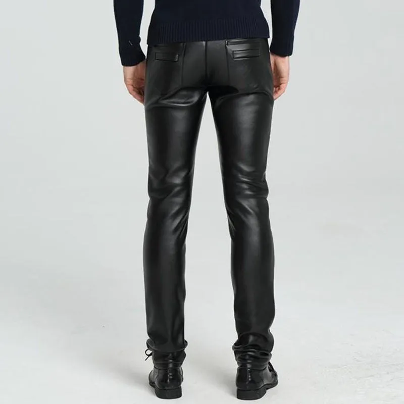 Men's Synthetic Leather Sexy Punk Style Motorcycle Slim Fit Casual Pants