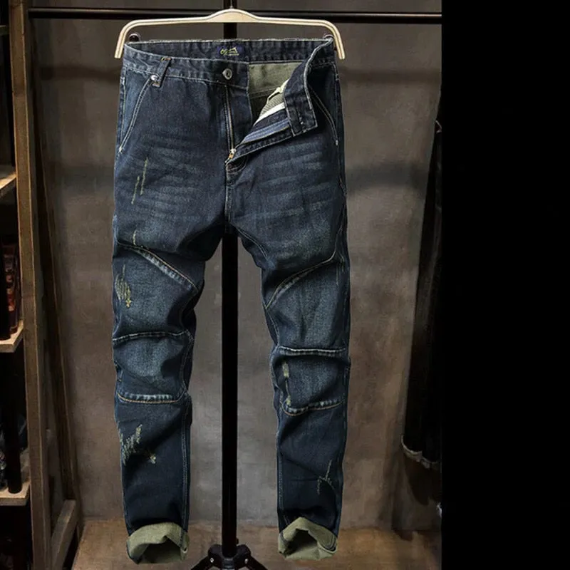 Men's Winter Leisure Solid Mid-Waist Distressed Denim Skinny Pants