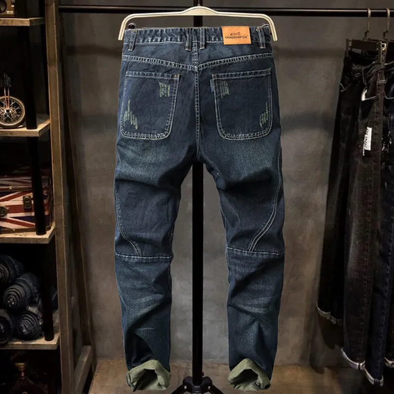 Men's Winter Leisure Solid Mid-Waist Distressed Denim Skinny Pants