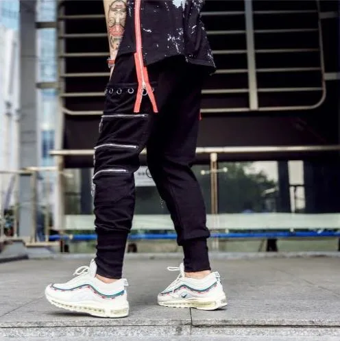 Men's Zipper Tide Hip Hop Style Loose Streetwear Joggers Harem Pants