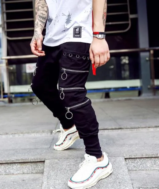 Men's Zipper Tide Hip Hop Style Loose Streetwear Joggers Harem Pants