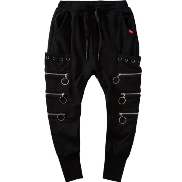 Men's Zipper Tide Hip Hop Style Loose Streetwear Joggers Harem Pants