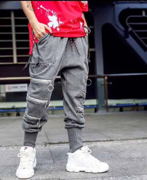 Men's Zipper Tide Hip Hop Style Loose Streetwear Joggers Harem Pants