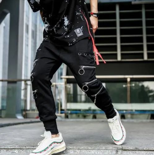 Men's Zipper Tide Hip Hop Style Loose Streetwear Joggers Harem Pants