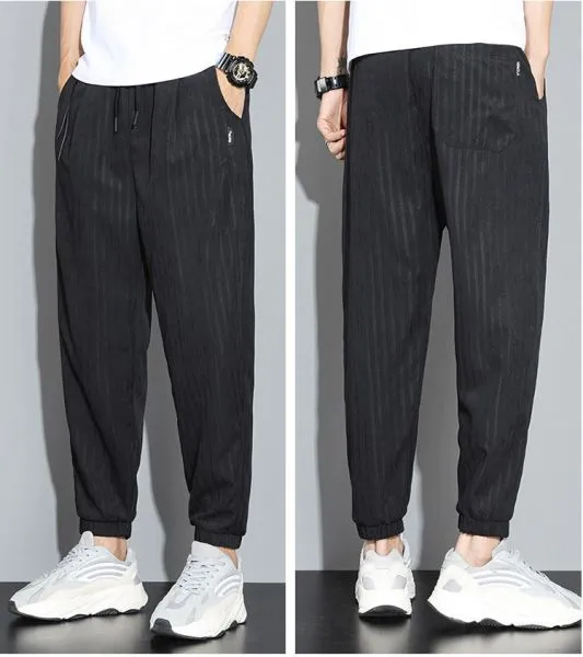 Men's Lightweight Quick-Dry Striped Drawstring Pants for Summer