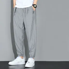 Men's Lightweight Quick-Dry Striped Drawstring Pants for Summer