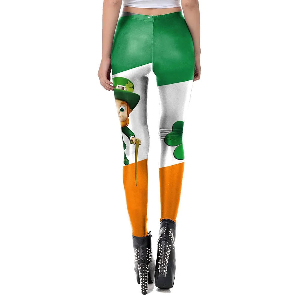 New Fashion Shamrock Leggins For Women Saint Patrick's Day Pants Genius Printed Cute Leggins Mid-Waist Slim Legins