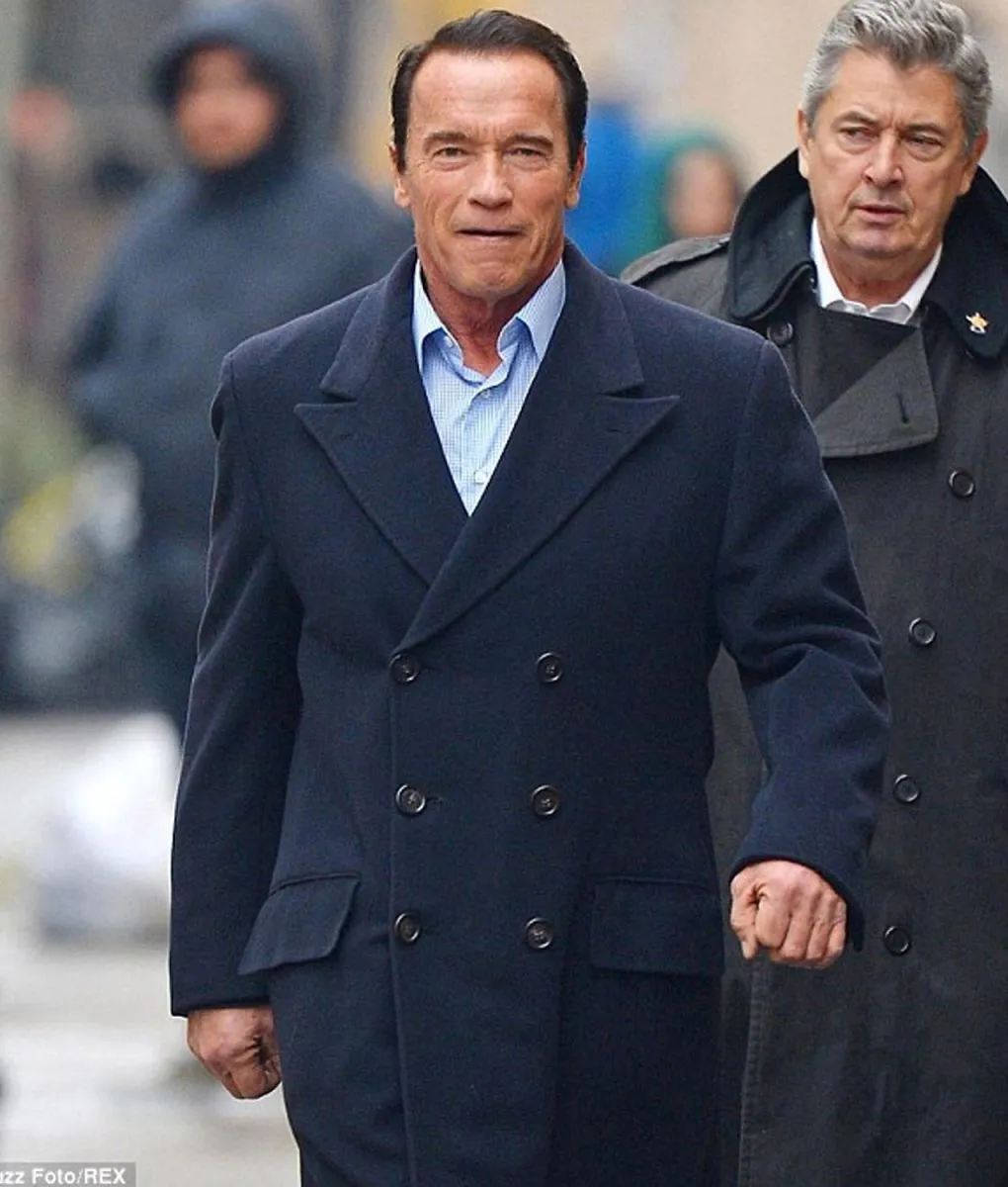 NY City Arnold Schwarzenegger Navy Trench Coat