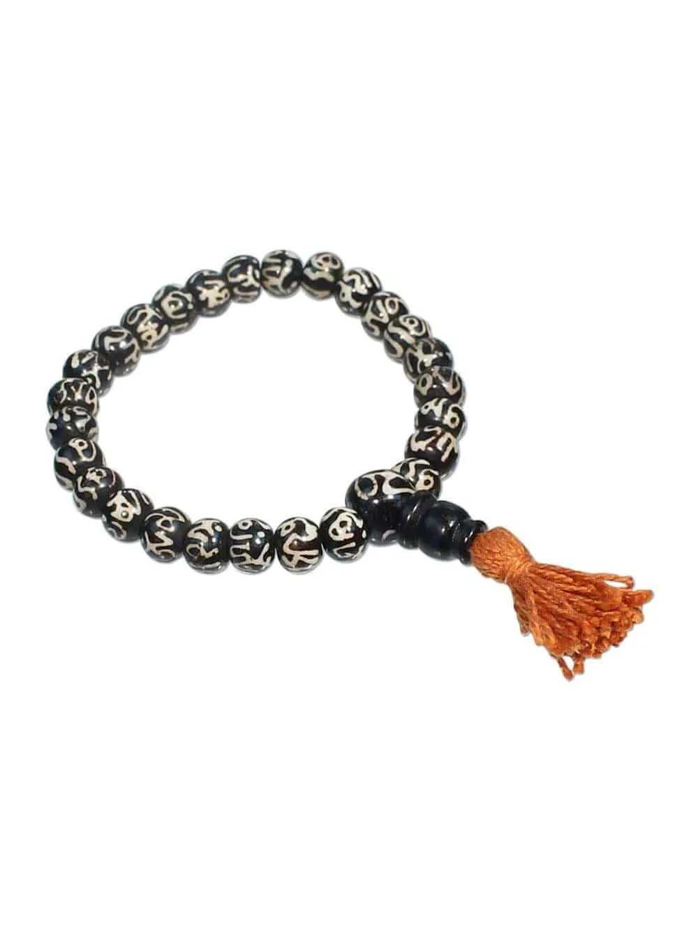 Om Mani Bone Bead Wrist Mala - Stretchy