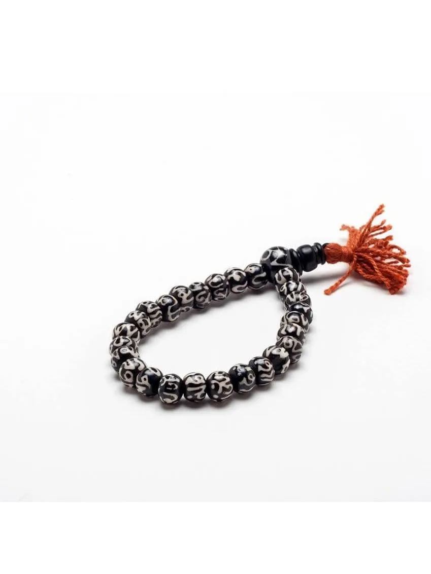 Om Mani Bone Bead Wrist Mala - Stretchy