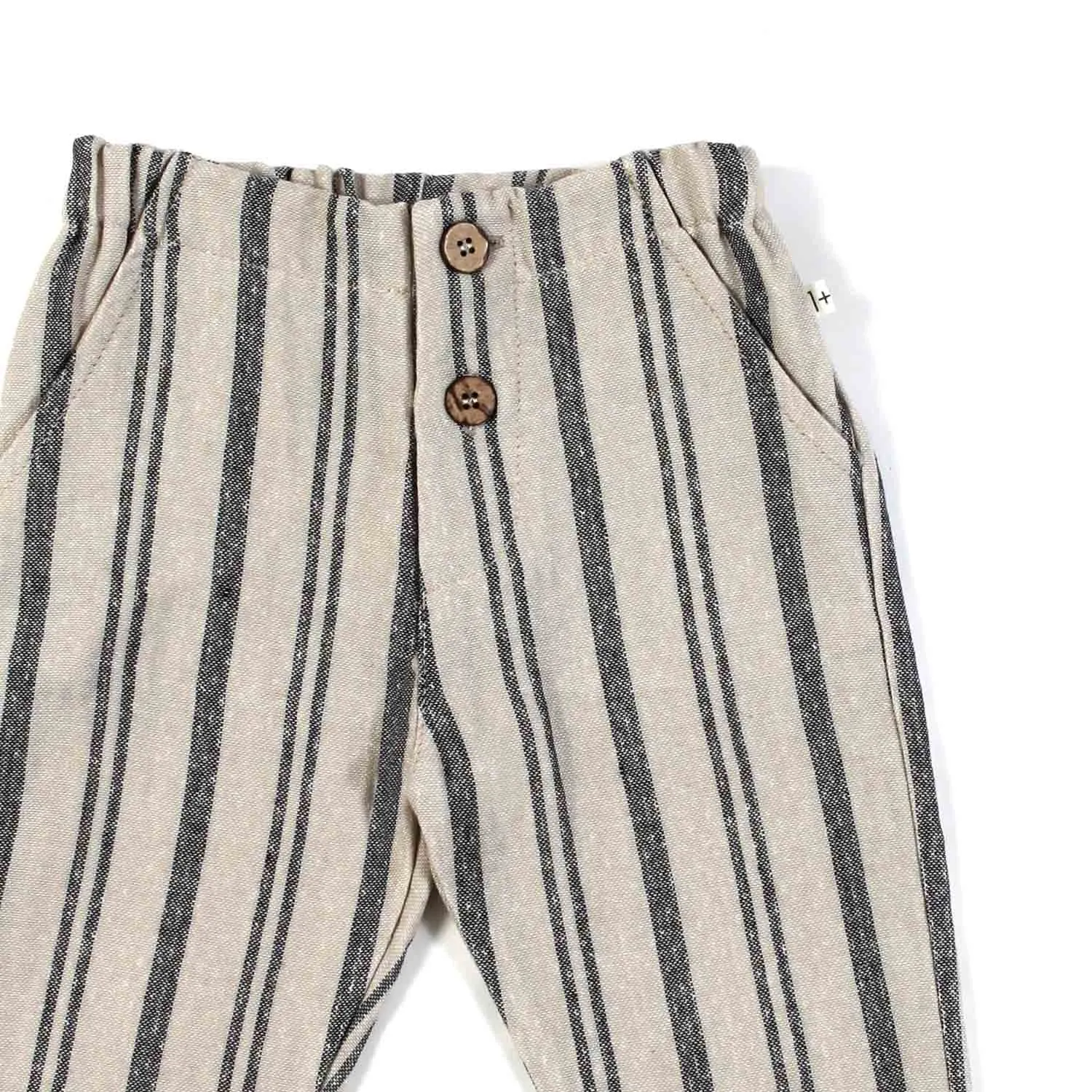 One More In The Family Blue And Beige Striped Joshua Pants For Baby Boys