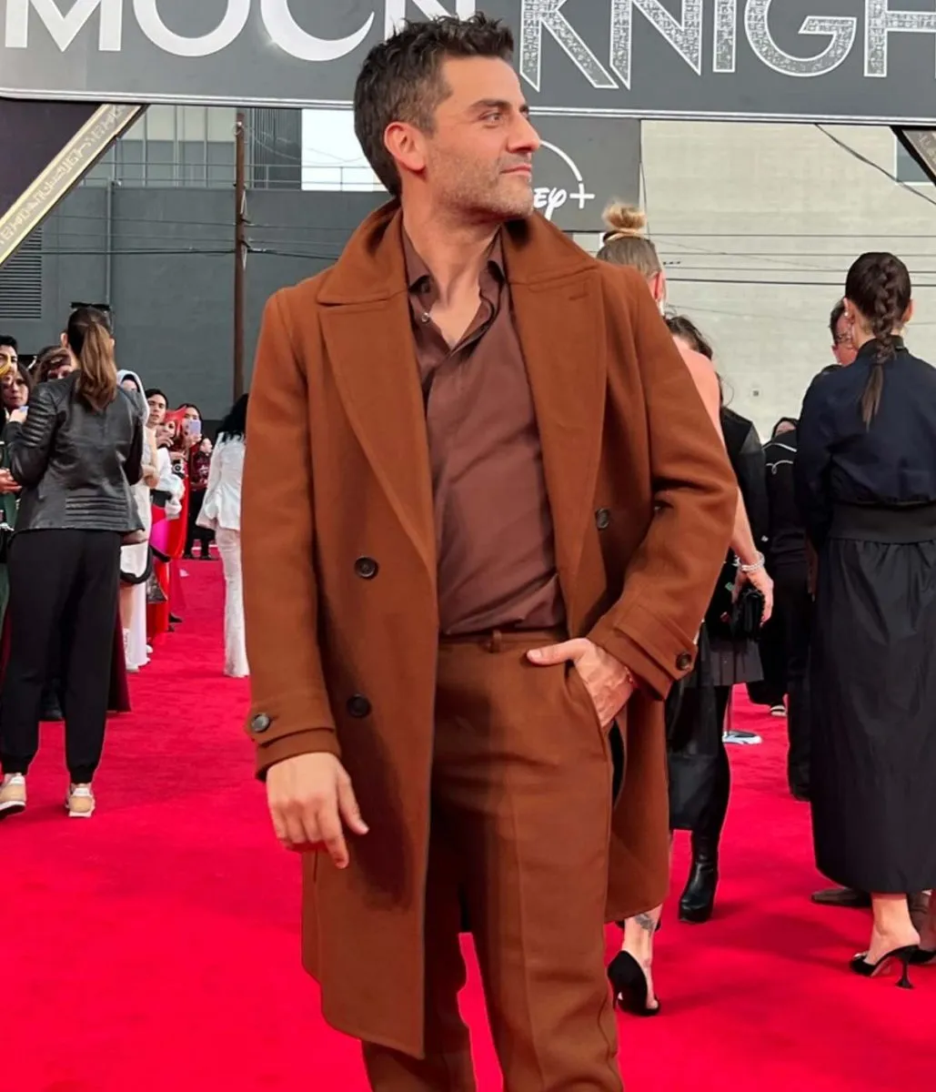 Oscar Isaac Moon Knight Premiere Brown Coat