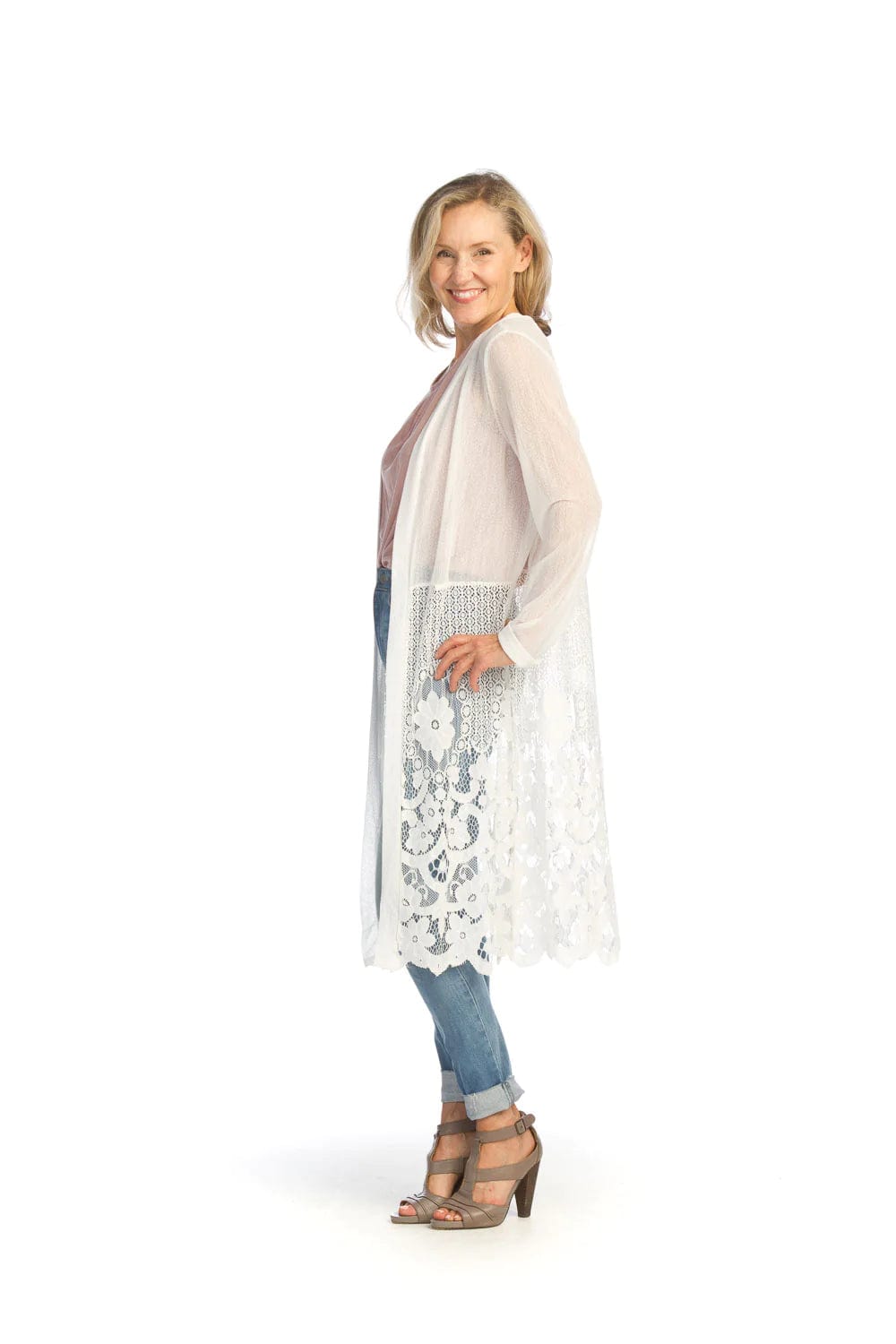 Papillon Mesh Cardigan Lace Detail - 07046